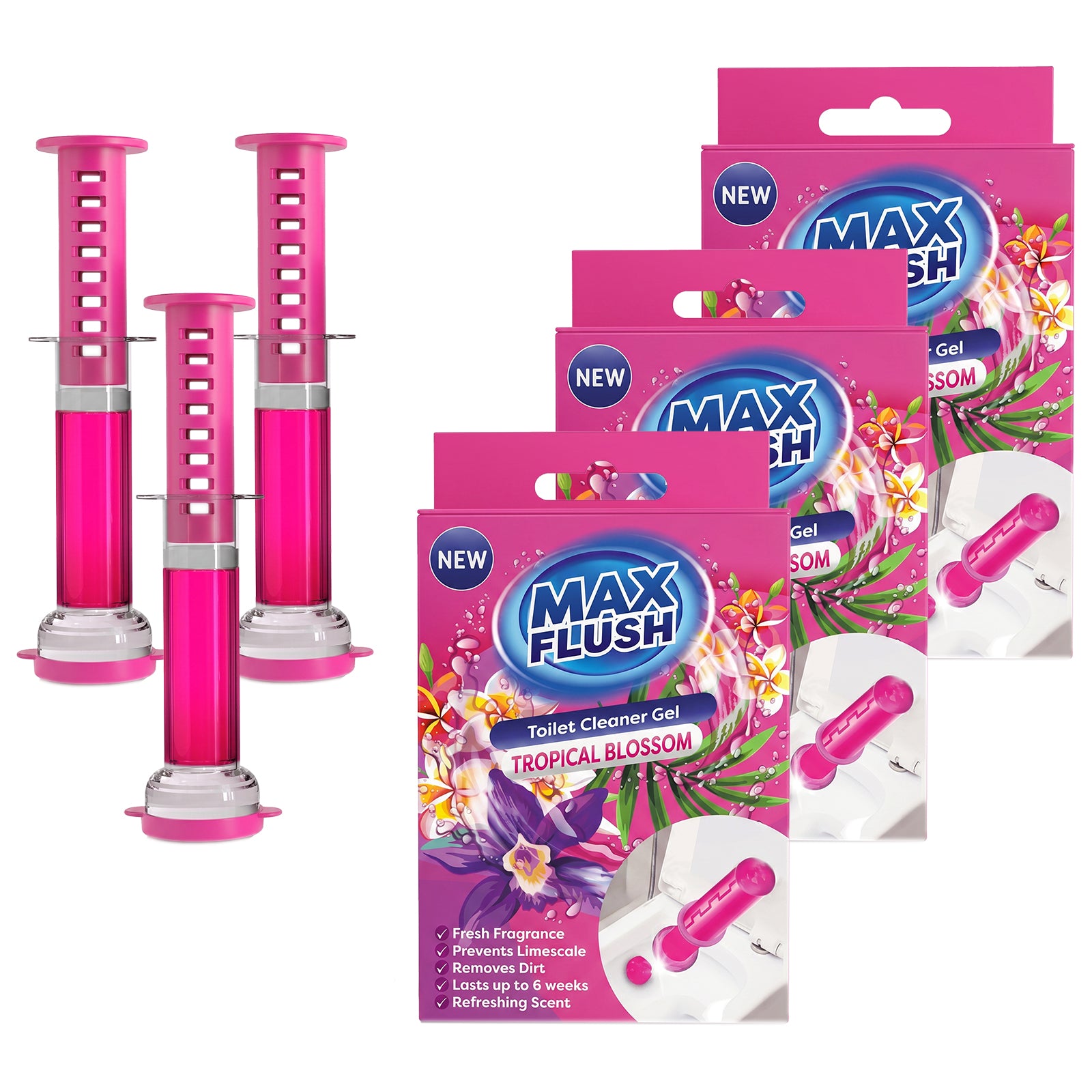 3x Max Flush Toilet Cleaner Gel  45ml  Lasting Up To 6 Weeks