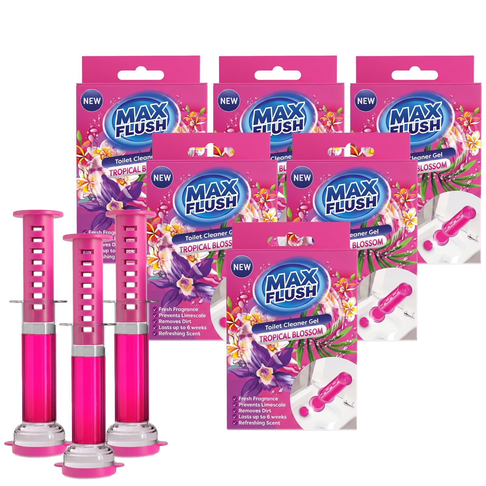 6x Max Flush Toilet Cleaner Gel  45ml  Lasting Up To 6 Weeks
