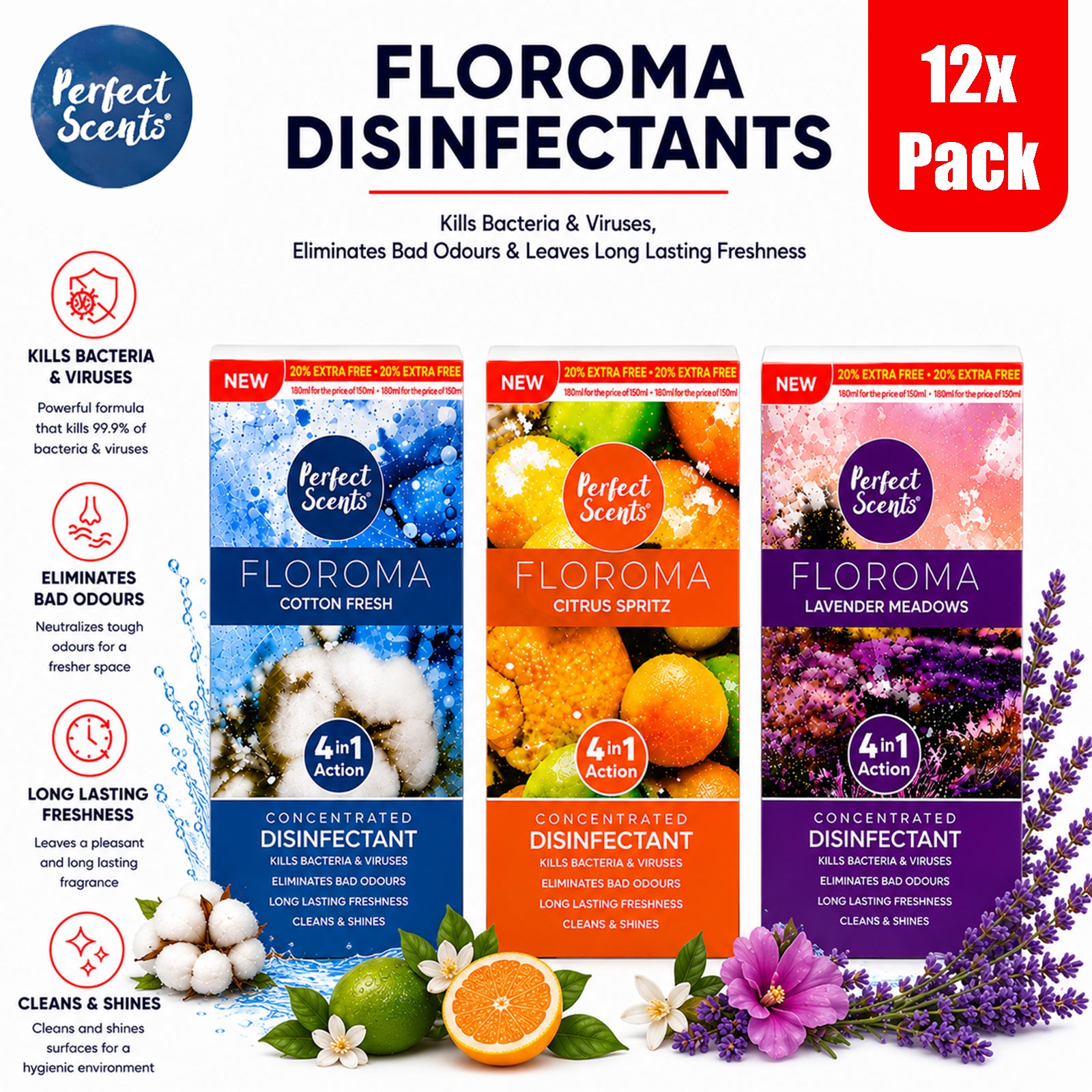12x Perfect Scents Floroma Disinfectant Liquid  180ml