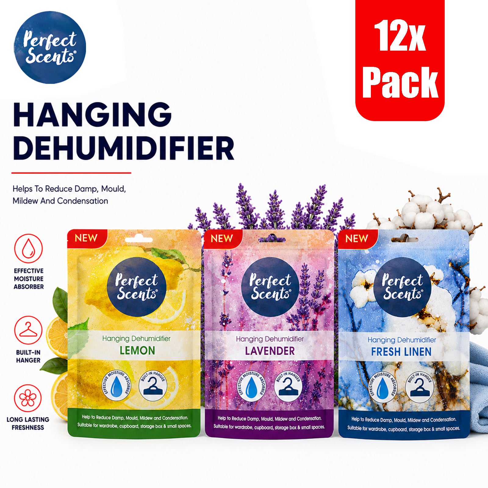 12x Perfect Scents Hanging Dehumidifier Scented  180g