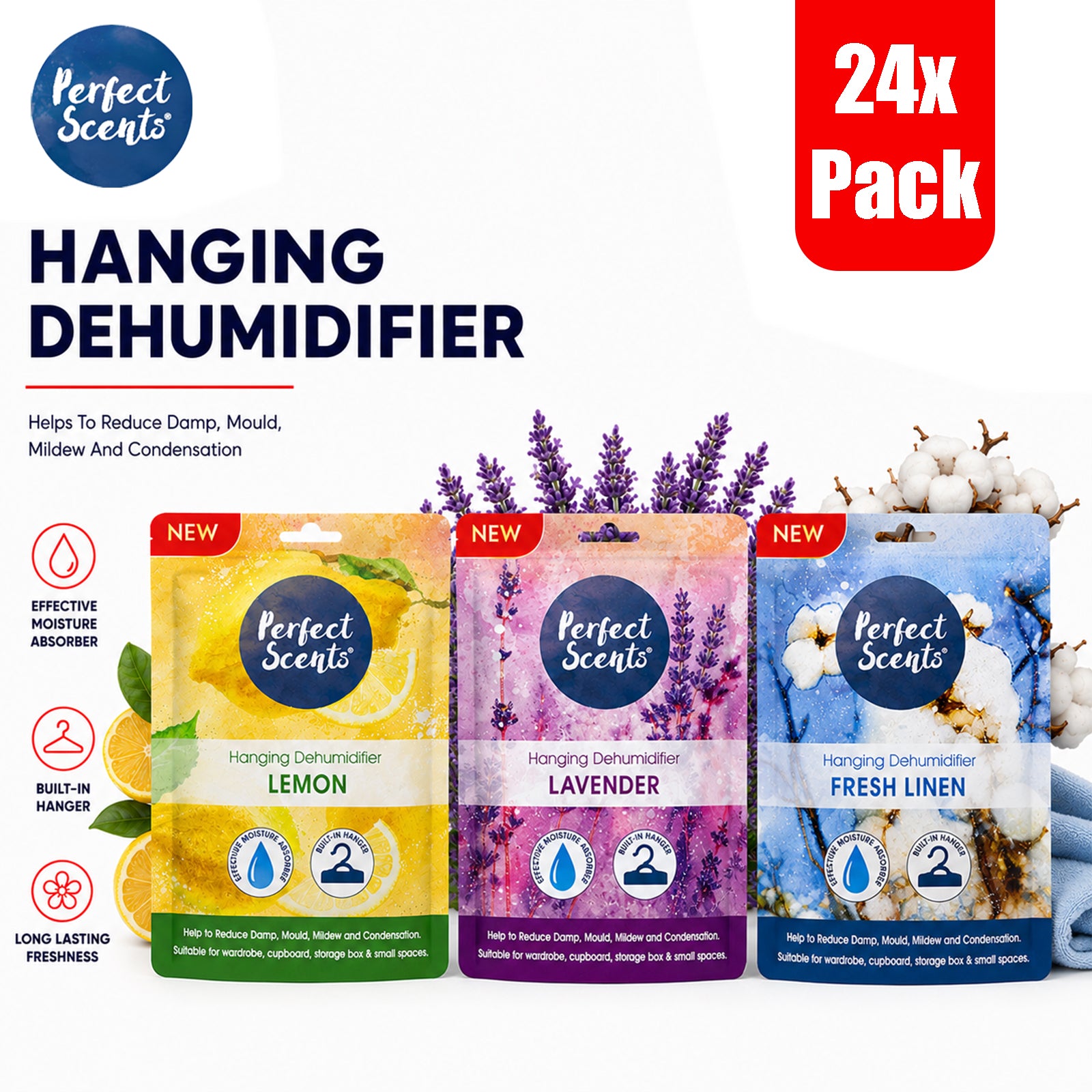 24x Perfect Scents Hanging Dehumidifier Scented  180g