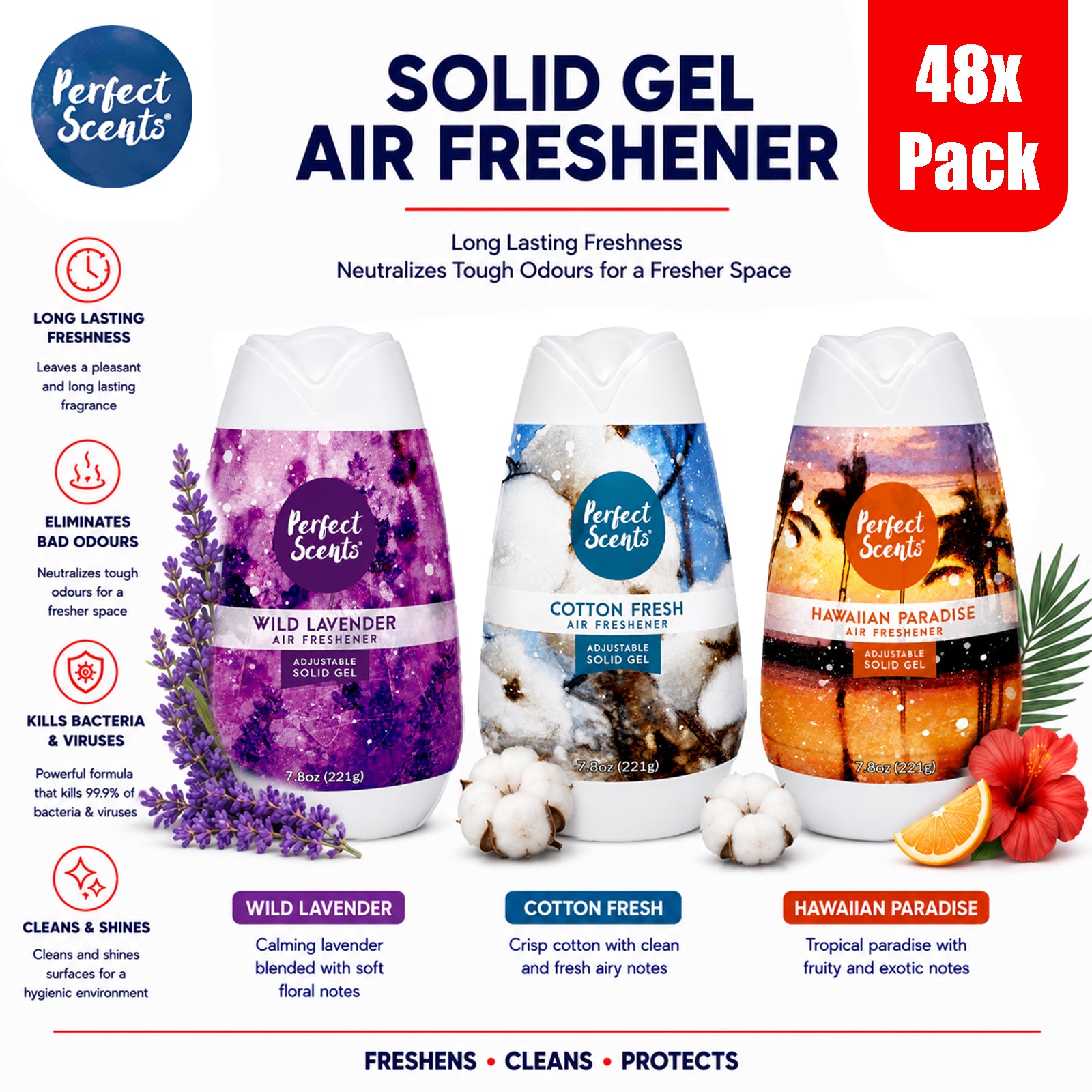 48x Perfect Scents  Solid Gel Air Freshener For Home, Kitchen & Bathroom  221g