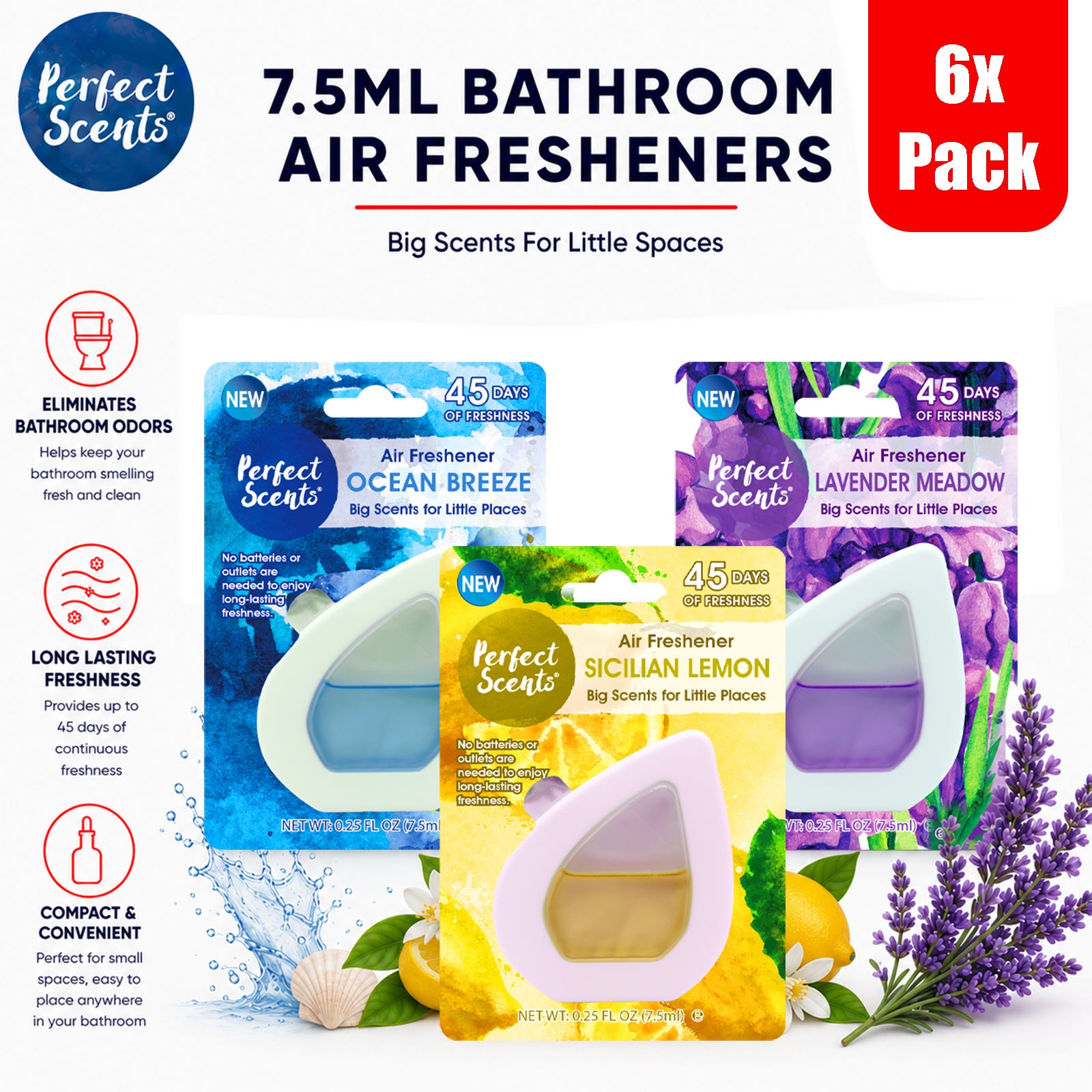 6x Perfect Scents Bathroom Air Freshener For Small Spaces Odour Eliminator 7.5ml