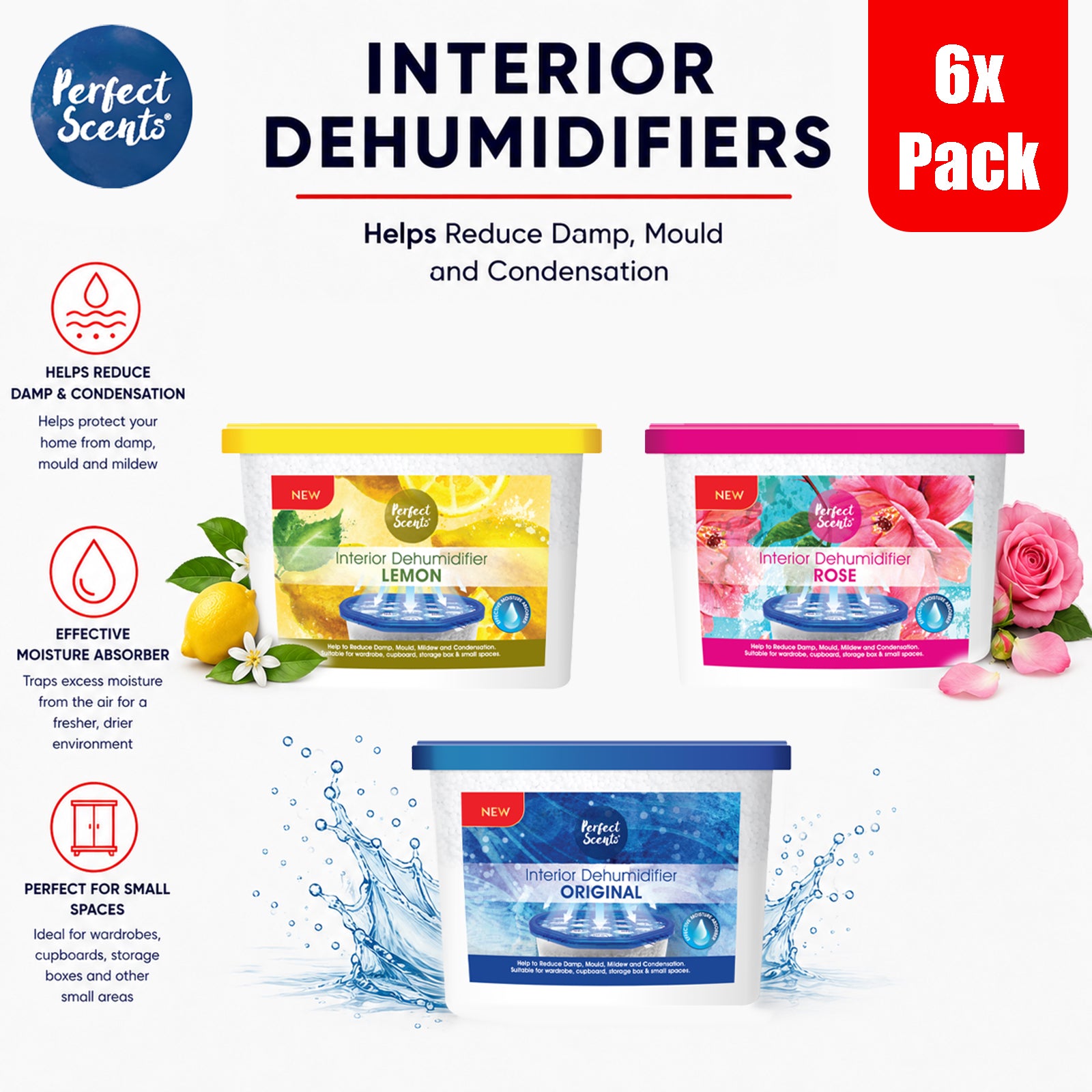 6x Perfect Scents Dehumidifier Home Interior Damp Mould Moisture Mildew 500ml