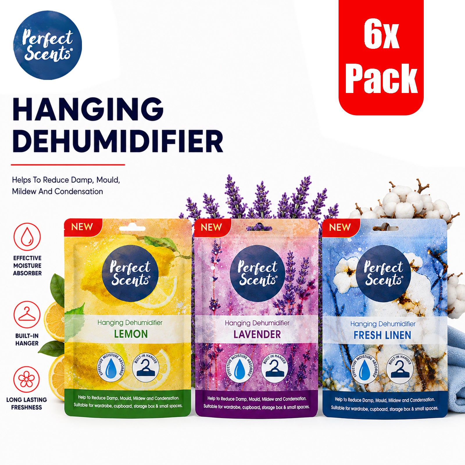 6x Perfect Scents Hanging Dehumidifier Scented  180g