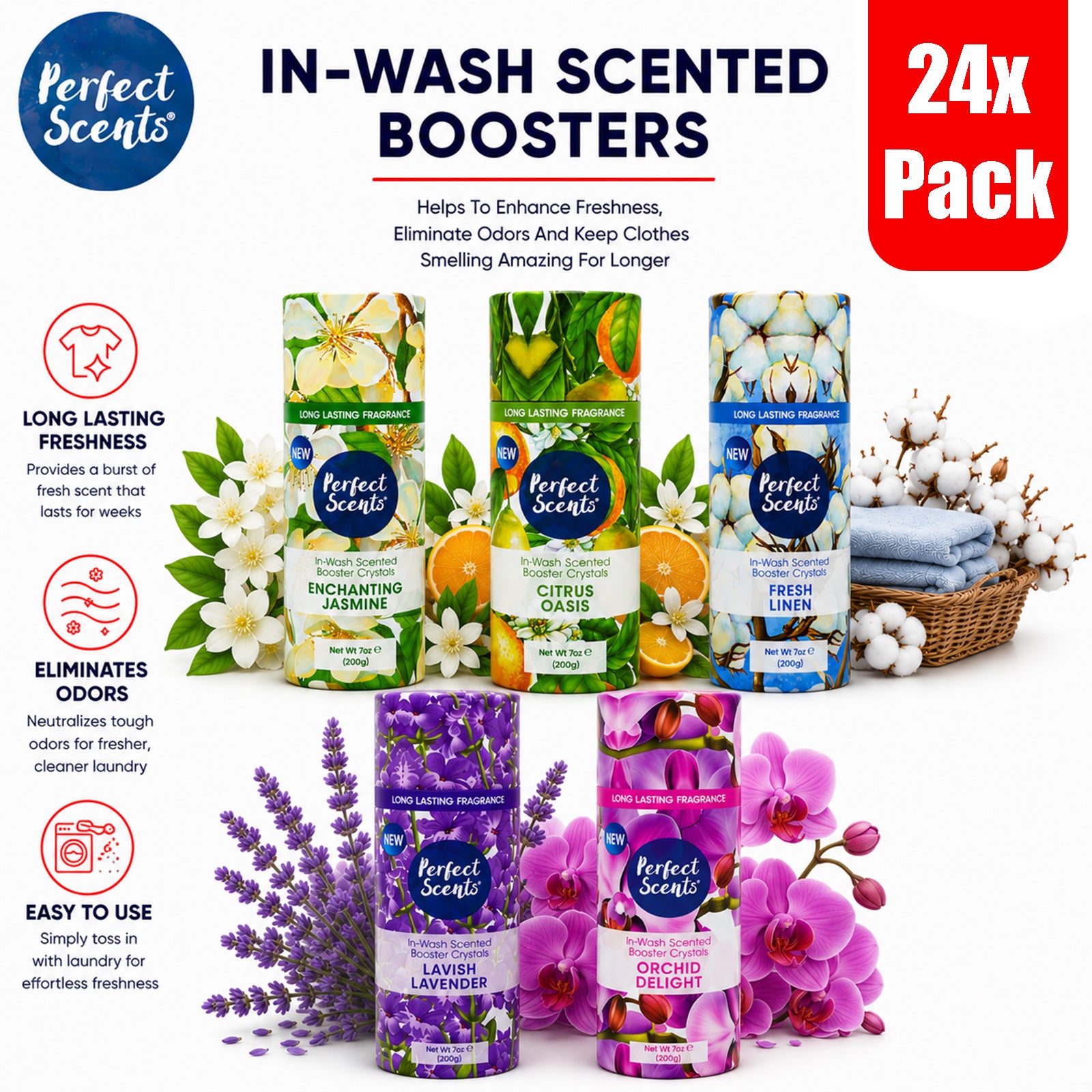 Perfect Scents In-Wash Scent Booster 200g Pack of 24, Laundry Fragrance Beads, Long Lasting Freshness, 4.8kg Total