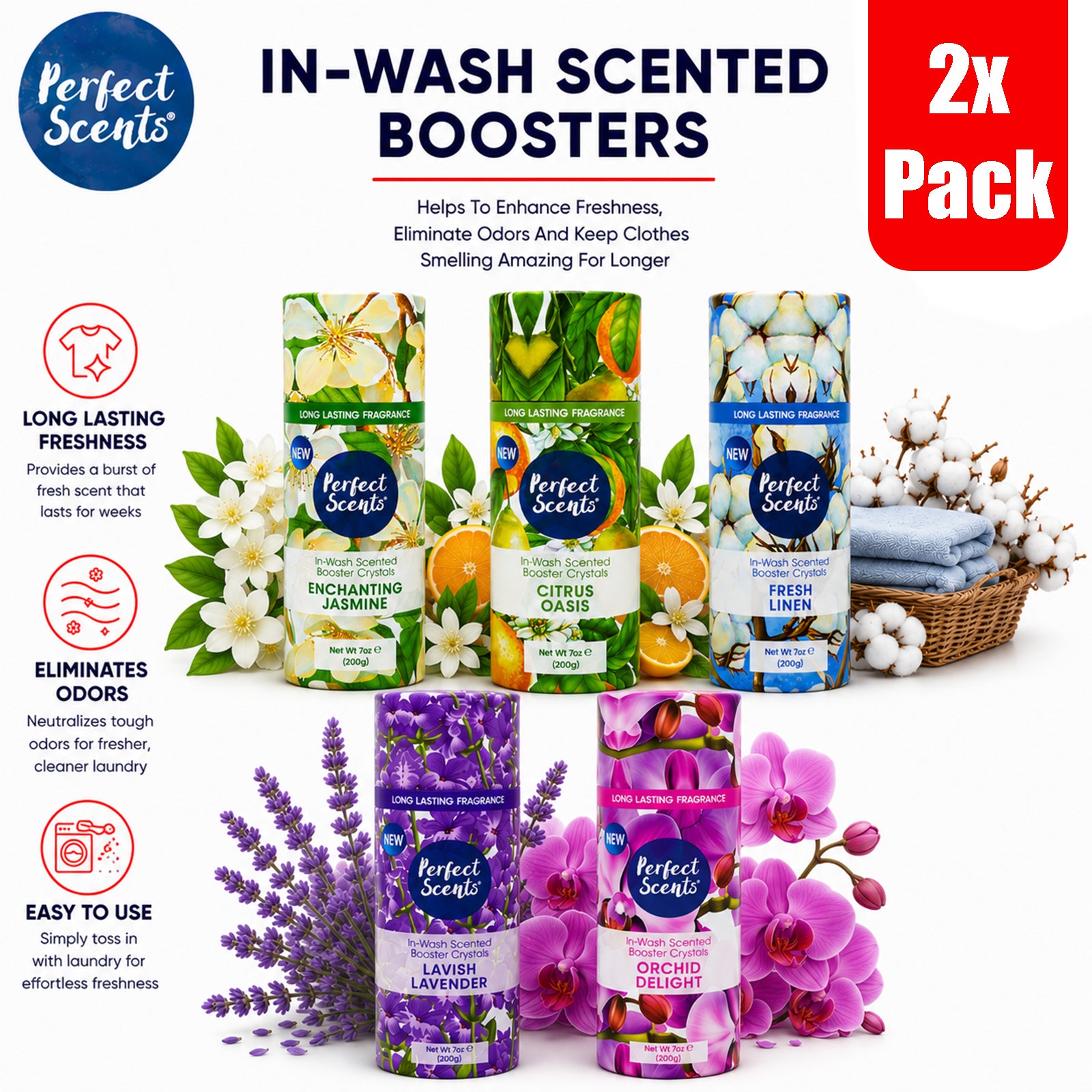 Perfect Scents In-Wash Scent Booster 200g Pack of 2, Laundry Fragrance Beads, Long Lasting Freshness, 400g Total