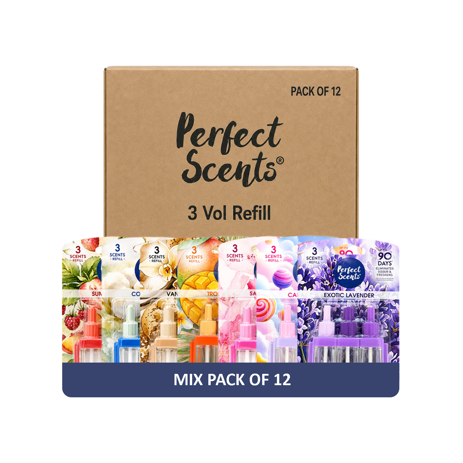 12x Perfect Scents 3 Scents Air Freshener Refill - Compatible with 3volution - 3x20ml Per Pack - 36x20ml (240ml) Total