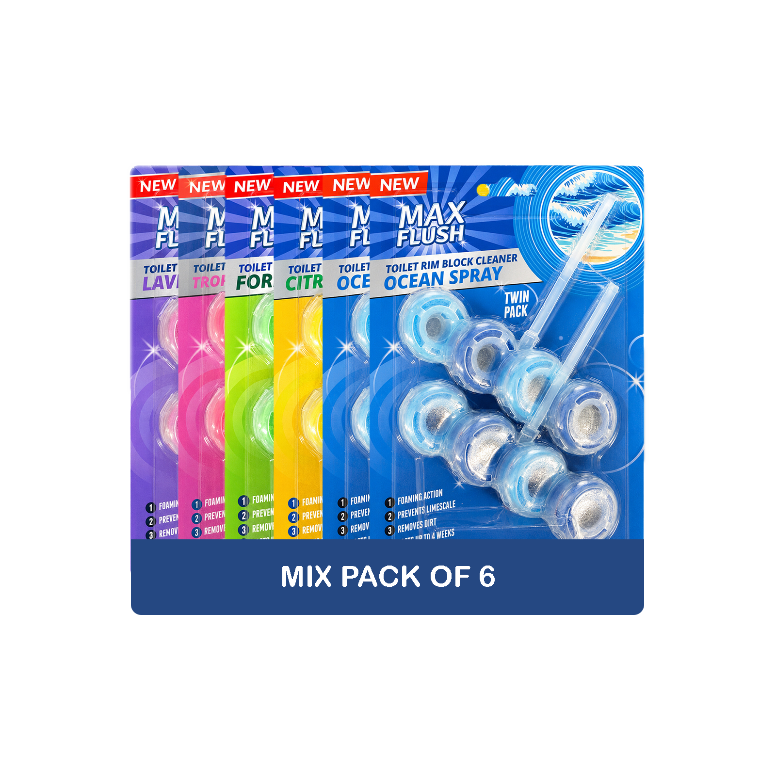 6x Max Flush Toilet Rim Block Cleaner - 2x50g Per Pack - 12x50g (600g) Total