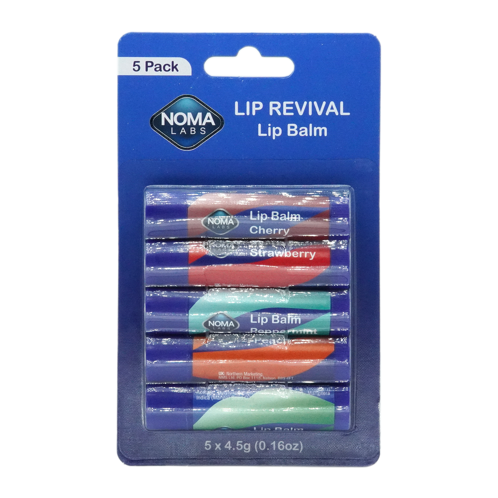 Noma Labs Lip Balm – 5×4.5g – (Peppermint, Cherry, Strawberry, Peach, Aloe Vera)