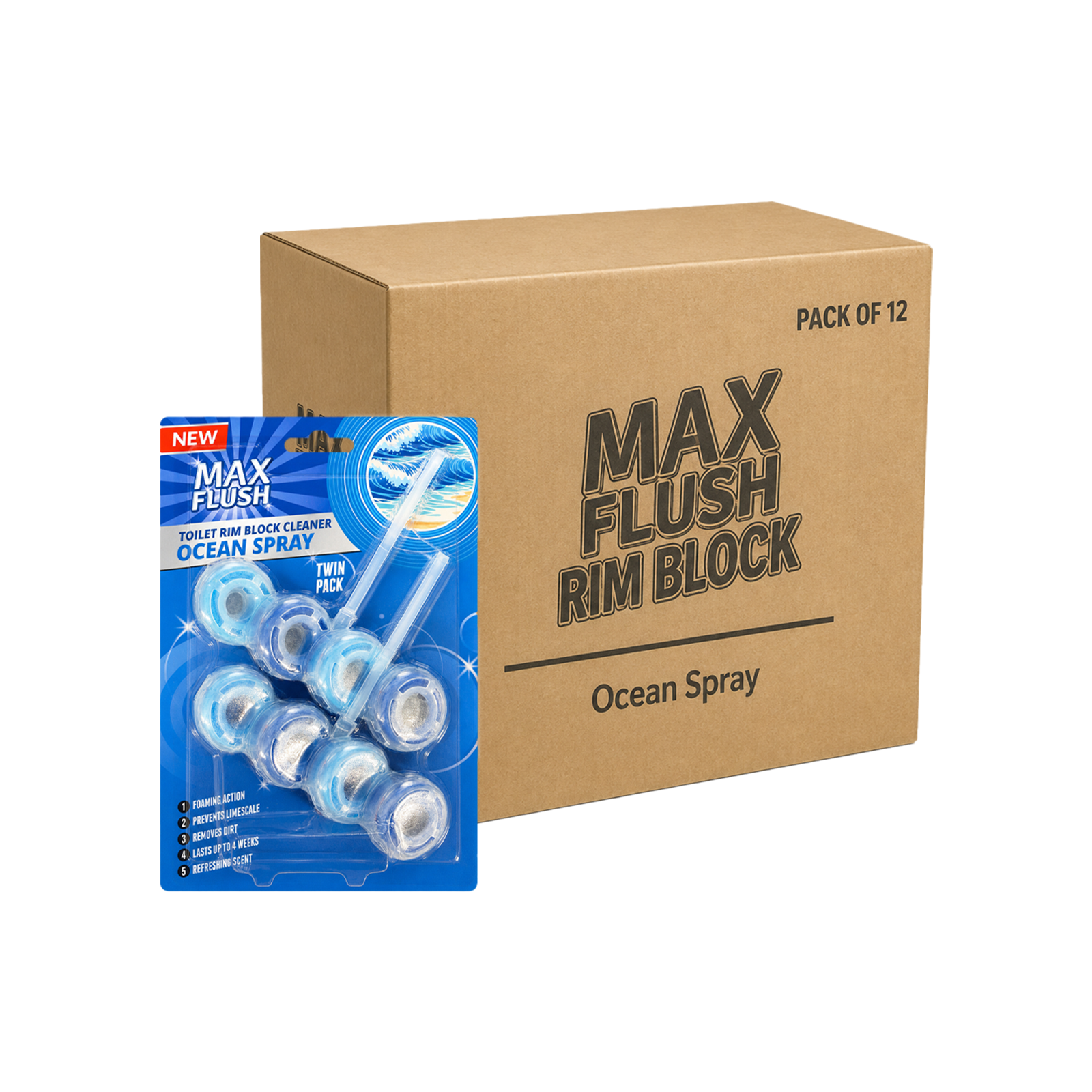 12x Max Flush Toilet Rim Block Cleaner - 2x50g Per Pack - 24x50g (1.2kg) Total