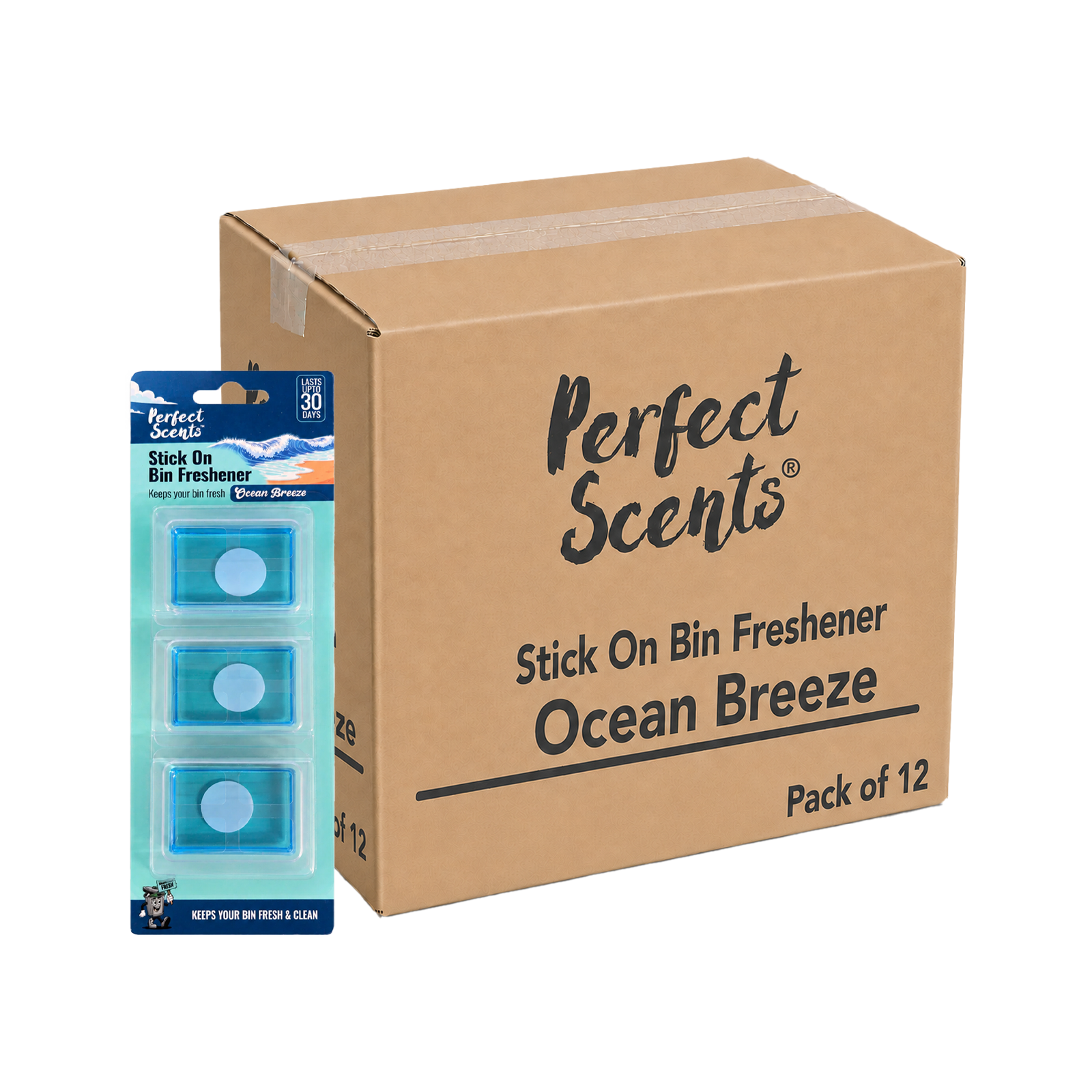12x Perfect Scents Stick On Bin Freshener - Mixed Scents - 3x5g (15g) per pack - 36x5g (180g) Total