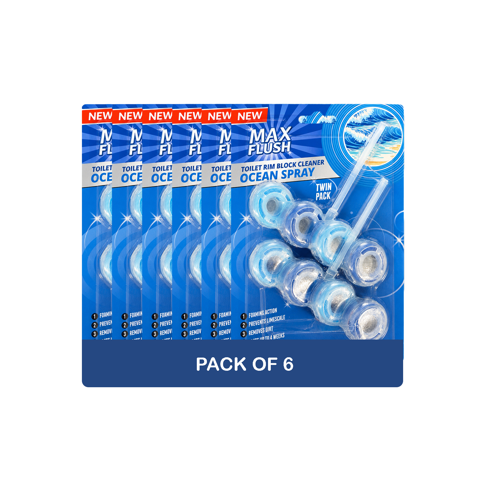6x Max Flush Toilet Rim Block Cleaner - 2x50g Per Pack - 12x50g (600g) Total