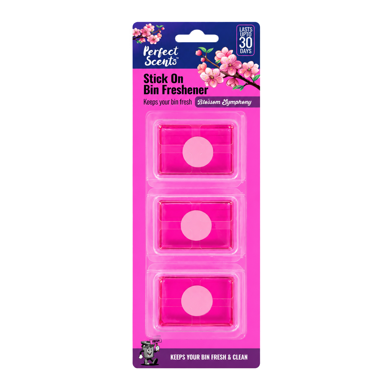3x Perfect Scents Stick On Bin Freshener - Blossom Symphony - 3x5g (15g) per pack - 9x5g (45g) Total