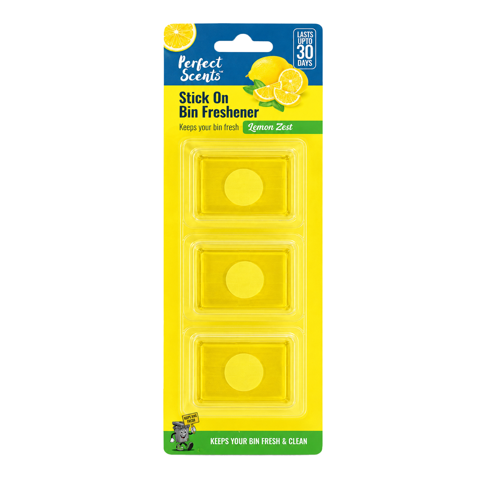 6x Perfect Scents Stick On Bin Freshener - Lemon Zest - 3x5g (15g) per pack - 18x5g (90g) Total