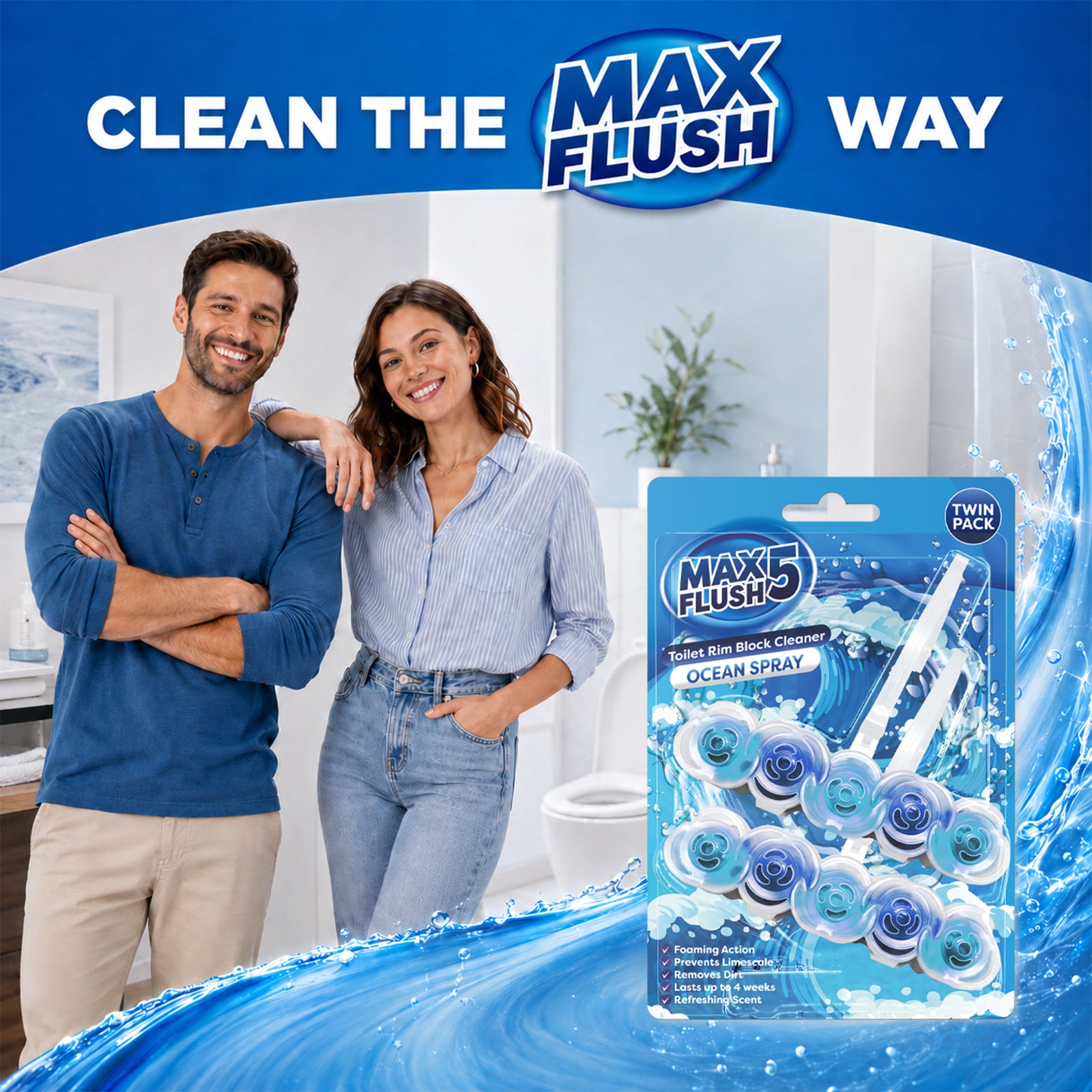 Max Flush Toilet Rim Block Cleaner 3 Twin Packs - (6 x 45g)