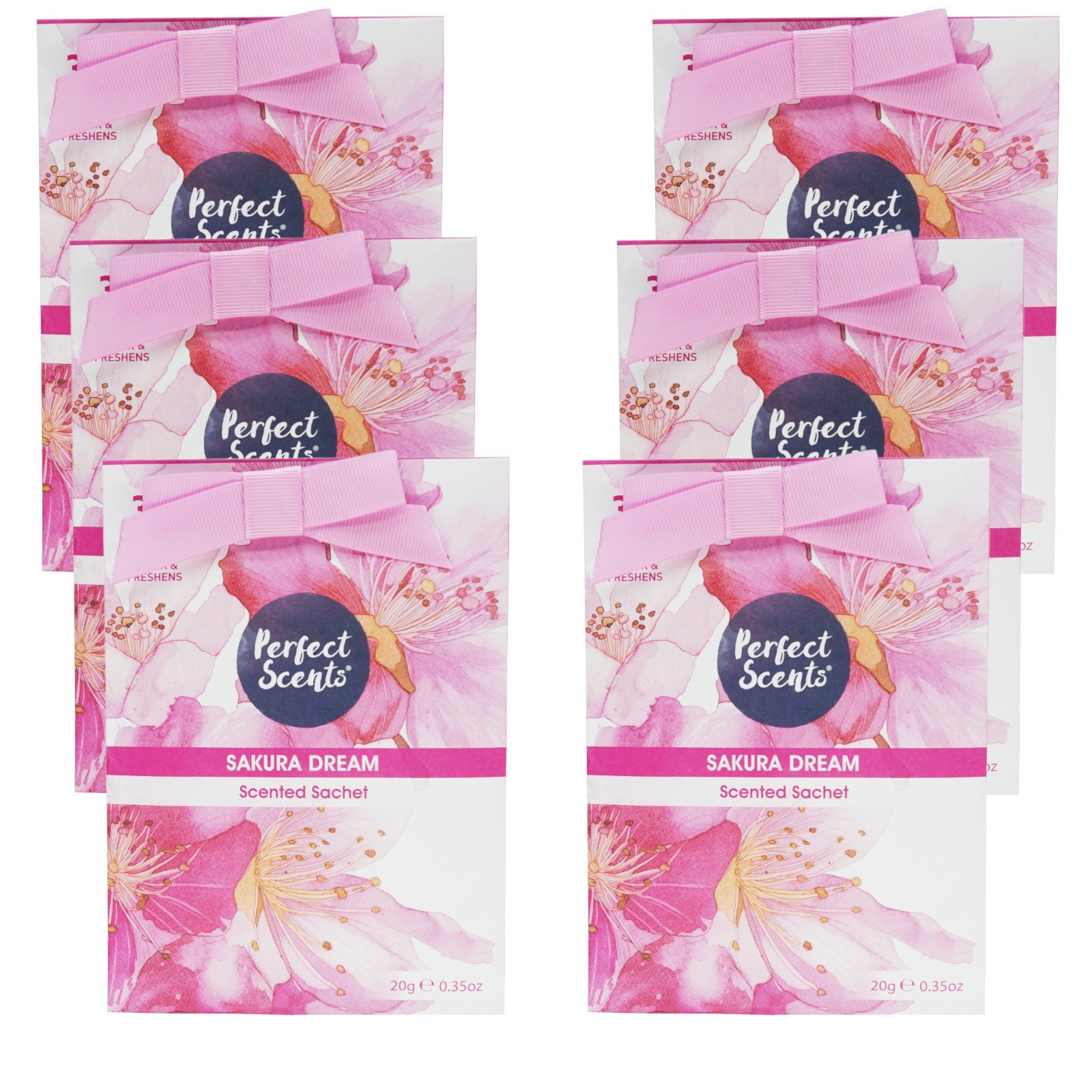 Perfect Scents Scented Sachets 20g Pack of 6, Long Lasting Fragrance Sachets for Drawers, Wardrobes & Small Spaces, 120g Total