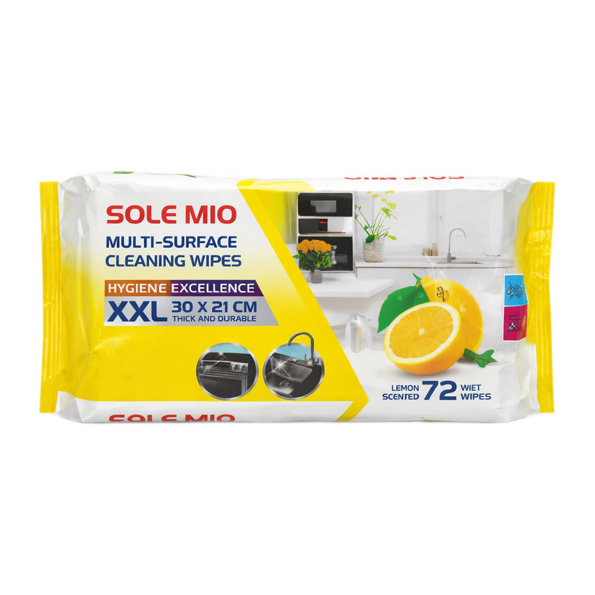 Sole Mio XXL Multi Surface Cleaning Wipes 72 Pack - Lemon