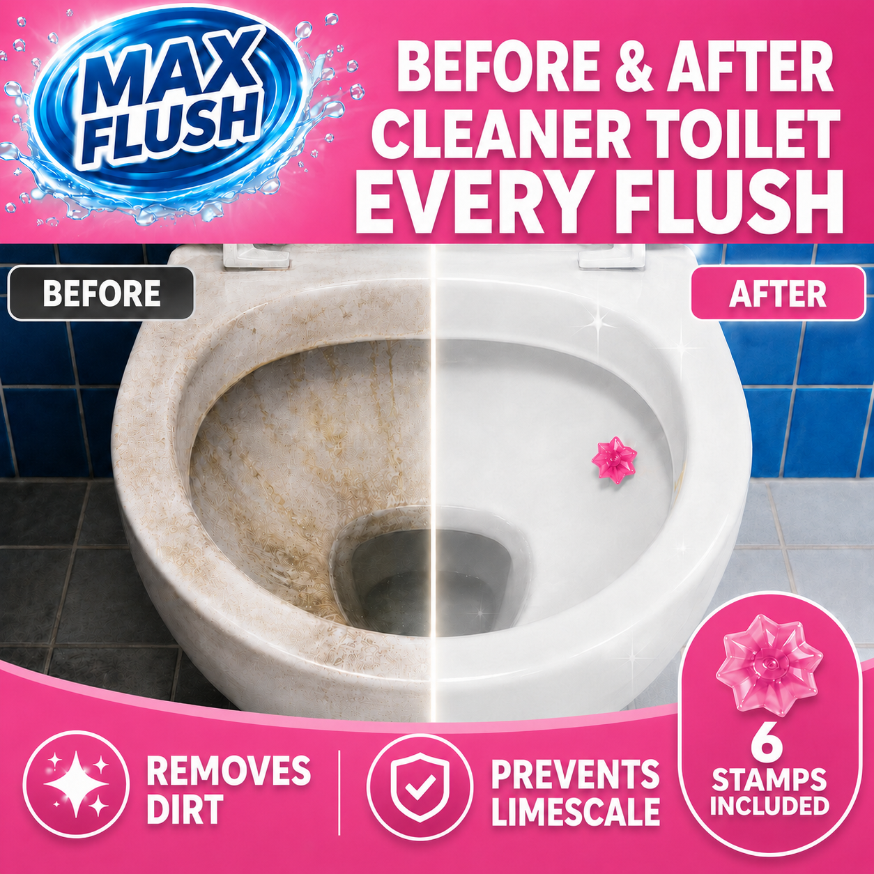 6x Max Flush Toilet Cleaner Gel  45ml  Lasting Up To 6 Weeks