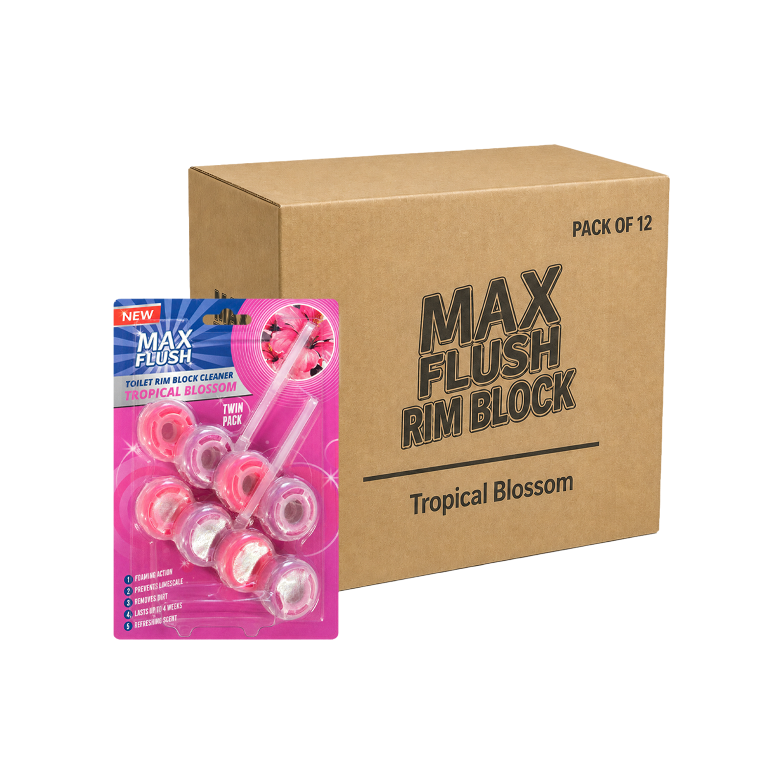 12x Max Flush Toilet Rim Block Cleaner - 2x50g Per Pack - 24x50g (1.2kg) Total