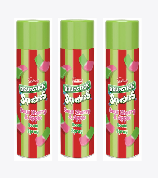 3 x SWIZZELS SQUASHIES SOUR CHERRY & APPLE AIR FRESHENER ROOM SPRAY 300ml