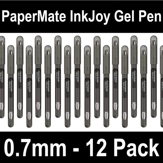 12x Papermate InkJoy Gel Ink Pens 0.7mm Medium Nib Capped Jet Black (2/Pack)