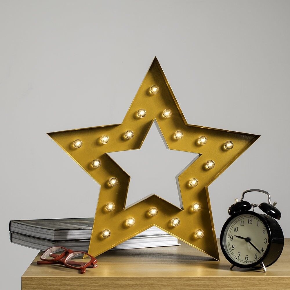 Modern LED Battery Operated / MAINS Powered Gold Star Silhouette Shaped Decorati