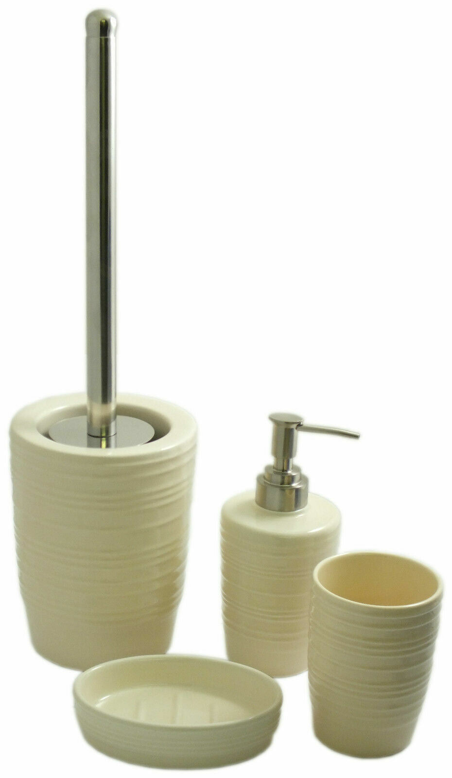 4 Piece Cream Ribbed Gloss Finish Porcelain Bathroom Accessory Set