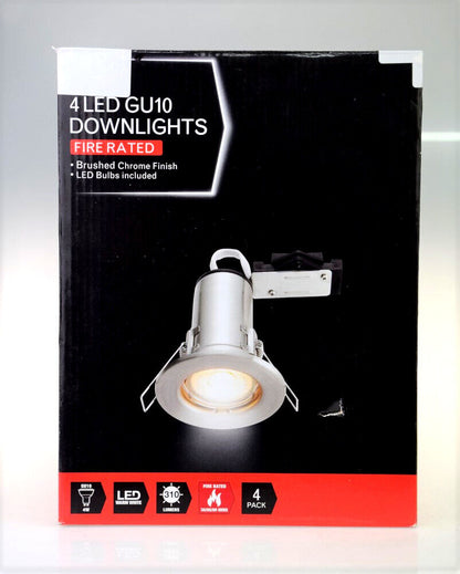 12x BRUSHED CHROME Fire Rated LED GU10 Recessed Ceiling Spotlights Downlights 4w