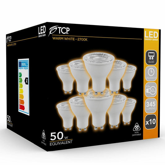 TCP Professional GU10 345lm 4.5W 50W EQ Warm White Spotlight Bulbs - 10 Pack