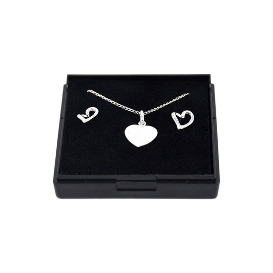 Genuine 925 Sterling Silver Heart Necklace & Earring Set in Gift Box