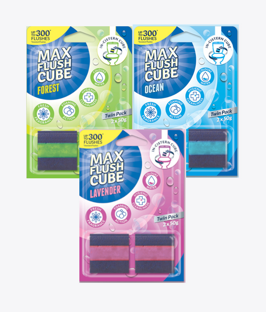 3x Max Flush Cube Mixed Set In-Cistern Cube Toilet Cleaner (Twin Pack 2x 50g)