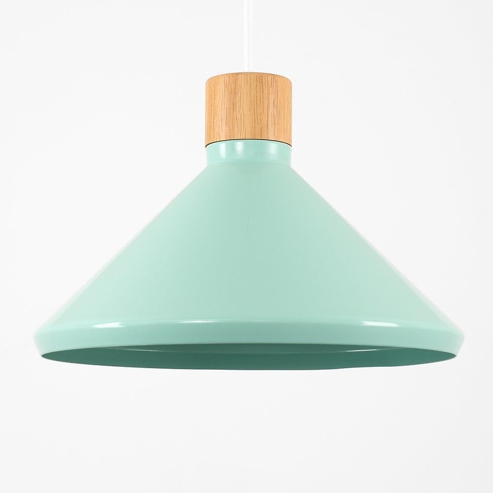 Modern Gloss Duck Egg Blue Metal and Wood Tapered Ceiling Pendant Light Shade