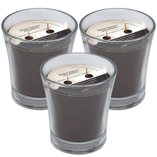 3x Better Homes & Garden Warm Leather & Amber Double Wick Large Candle Jar 481g