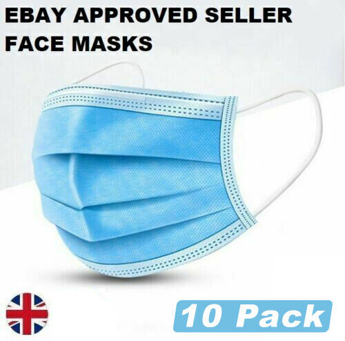 10 x 3 Ply Face Mask Disposable Blue Face Guard Cover Face Masks Respiration