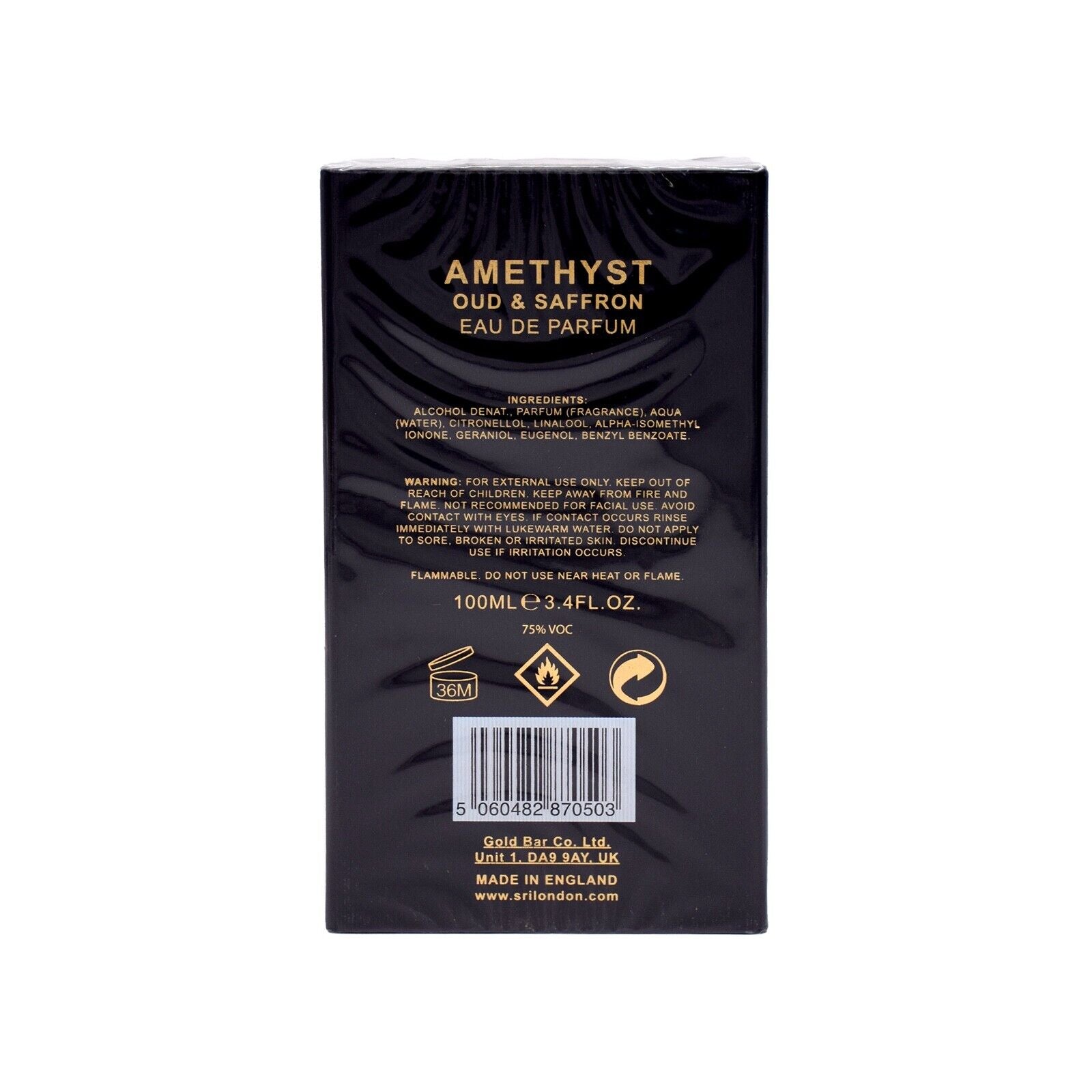 Sri London Amethyst Oud & Saffron Eau De Parfum Fragrance Gift for Men 100ML