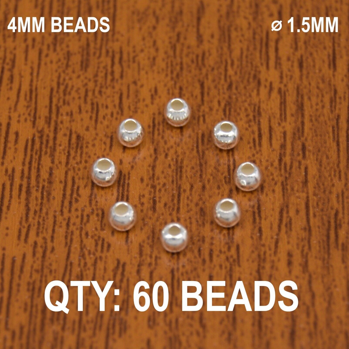 60x Sterling Silver .925 Round Spacer Beads 4MM ⌀ 1.5MM