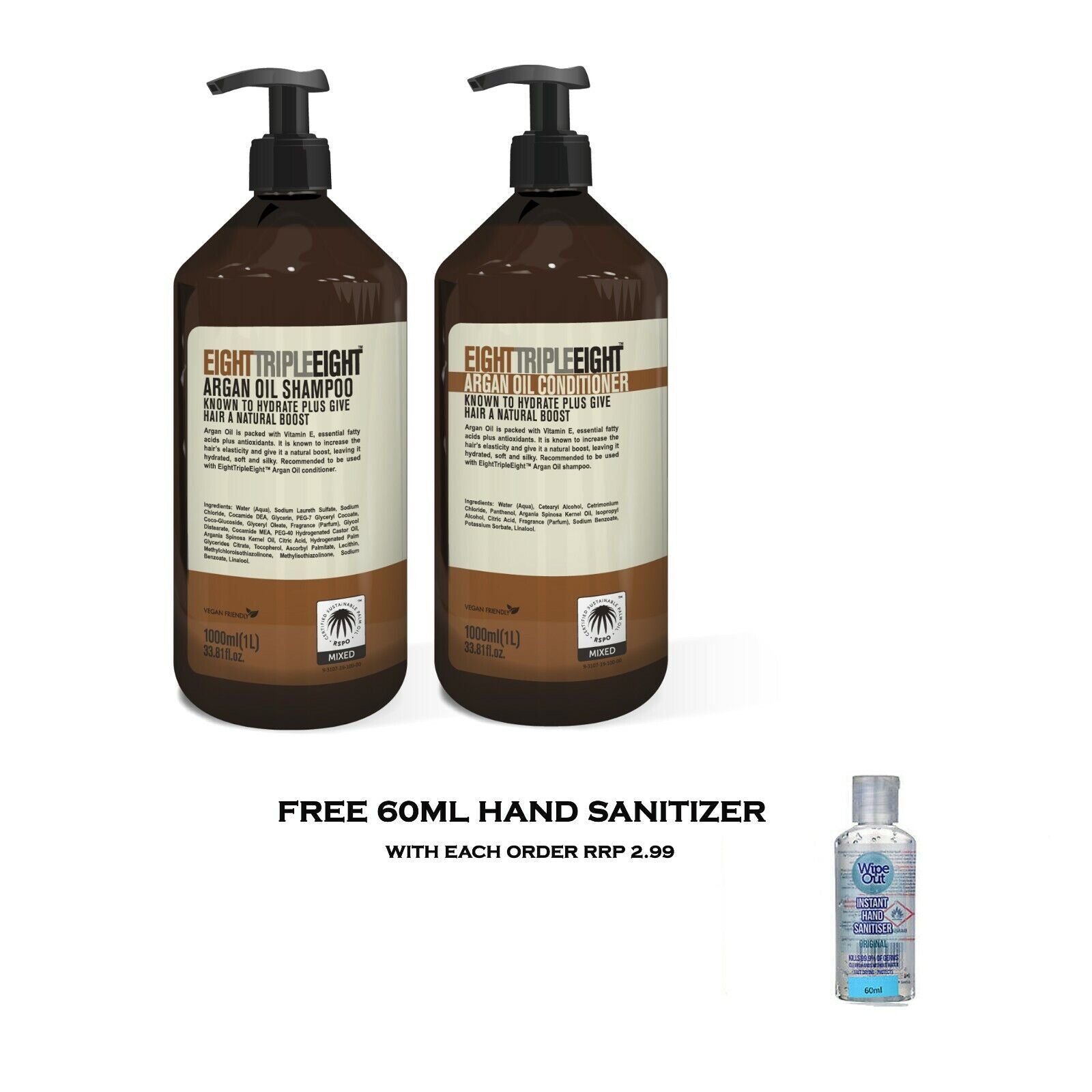 EightTripleEight Argan Oil Hair Care Set- 1L Shampoo & 1L Conditioner