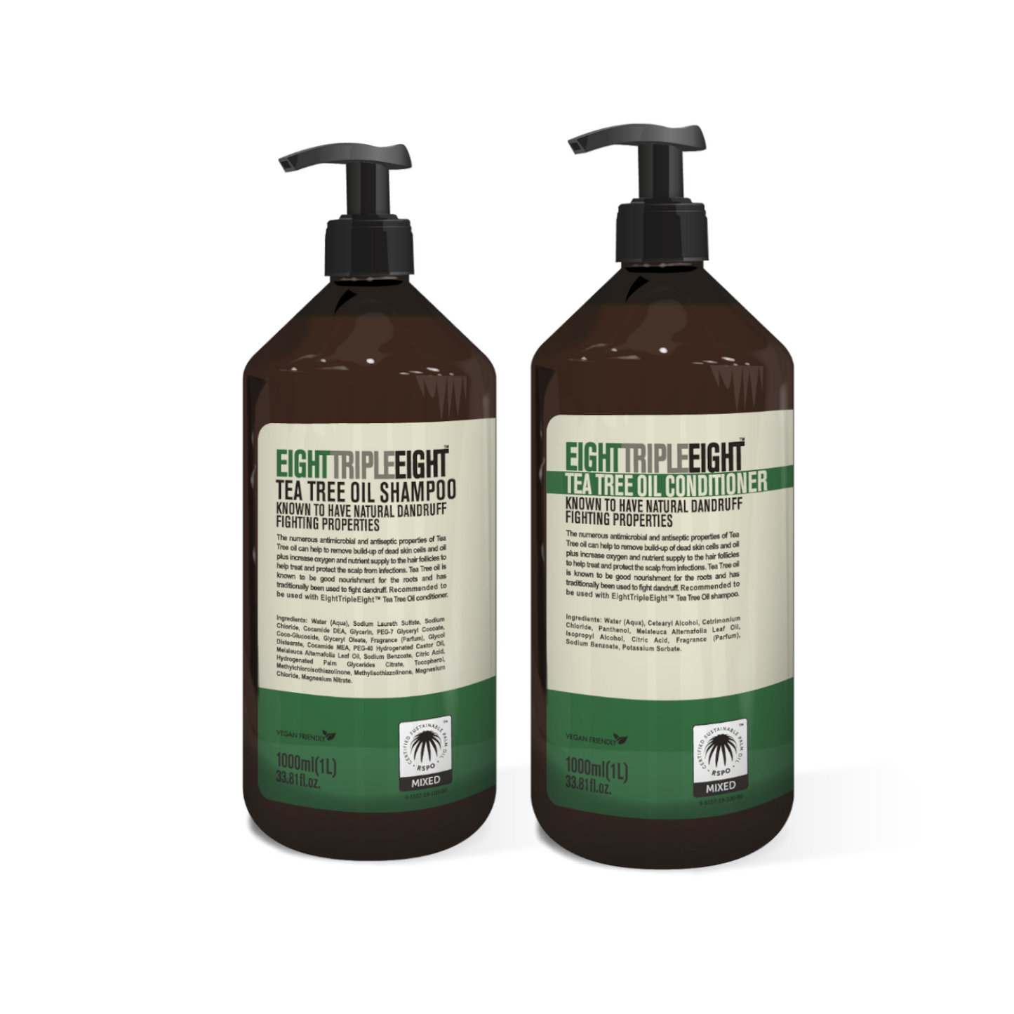 EightTripleEight Tea Tree Oil  Hair Care Set- 1L Shampoo & 1L Conditioner