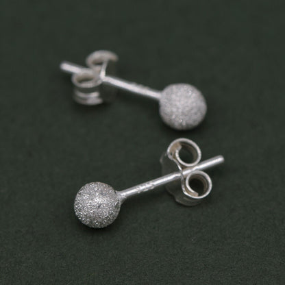 Genuine 925 Sterling Silver 4mm Frosted Ball Studs/Earrings