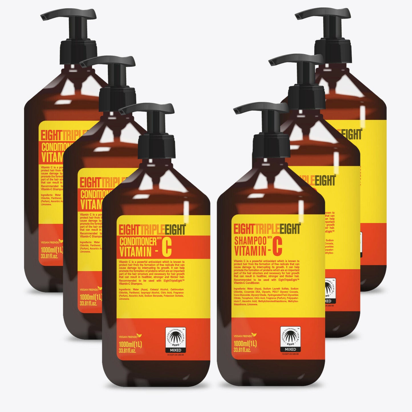 EightTripleEight Vitamin C Hair Care Set- 3x Shampoo & 3x Conditioner 1 Litre