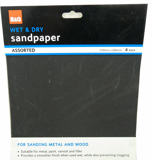 B&Q Wet & Dry Sandpaper Assorted For Sanding Metal & Wood 230 x 280mm 4 Pack