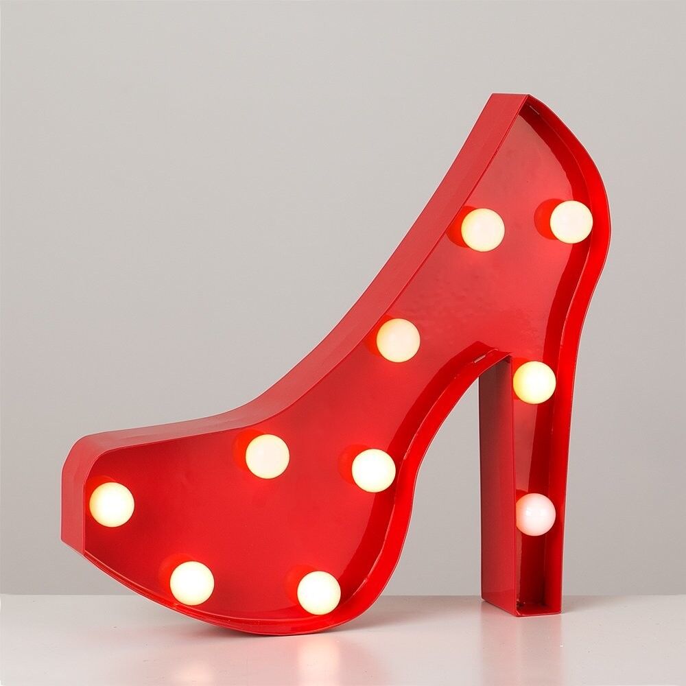 Modern Red Gloss Metal LED Stiletto Heel Shoe Fashion Shape Wall Decoration Ligh