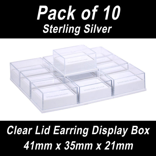 10x  Clear Lid Earring Display Boxes Sterling Silver Embossed 41 x 35 x 21 mm