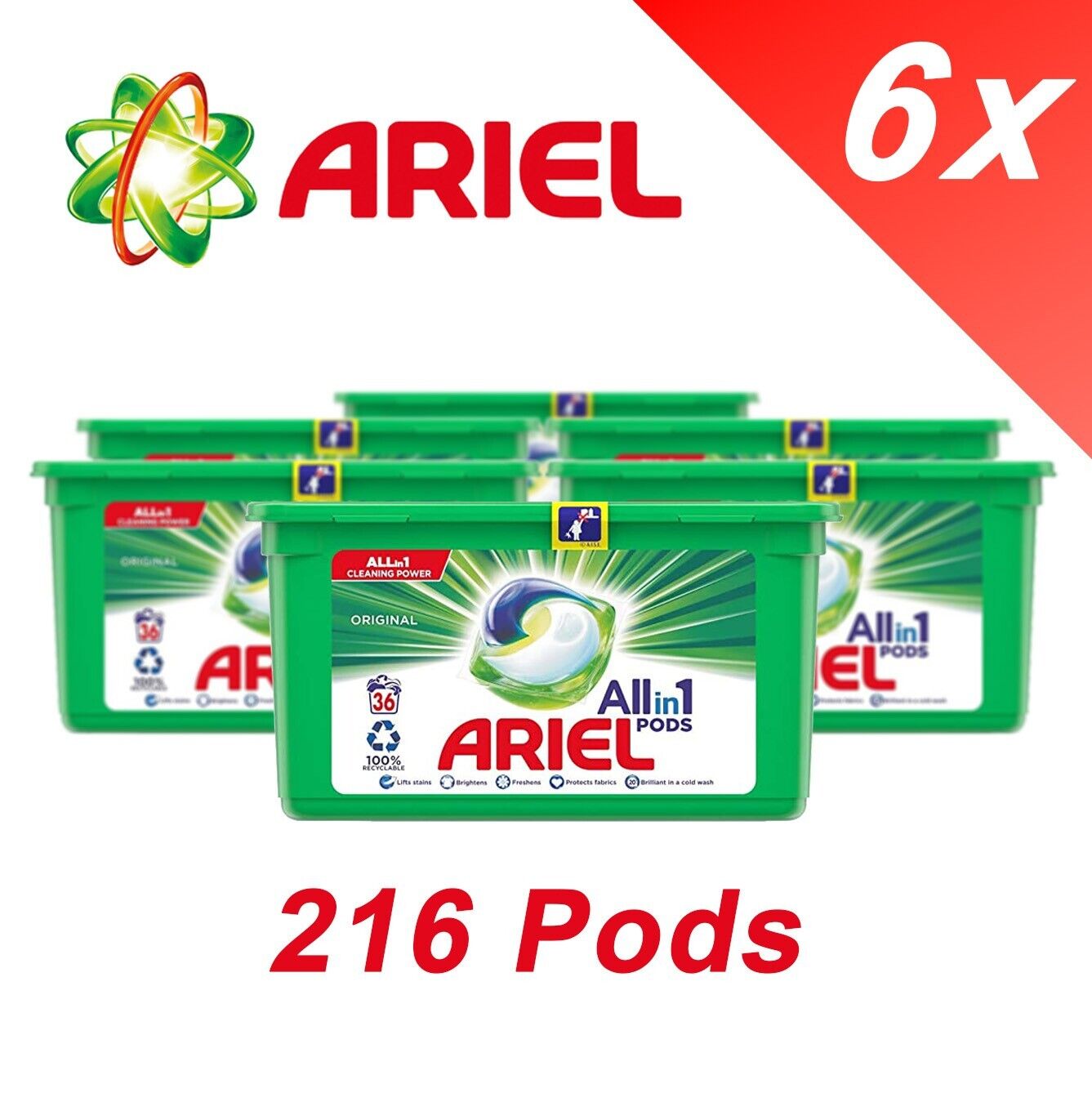 Ariel All In 1 Pods Original 36 Washes – 6 Pack – Total 216 Washes