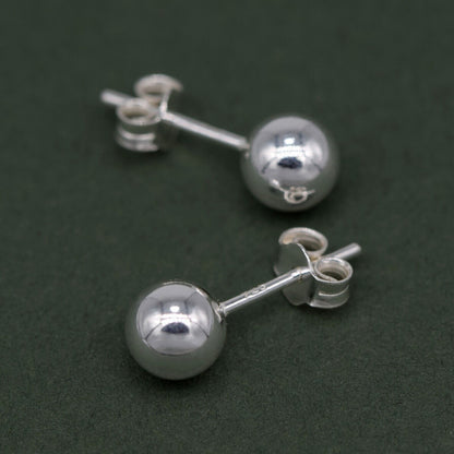 Genuine 925 Sterling Silver 6mm Plain Polished Ball Studs/Earrings