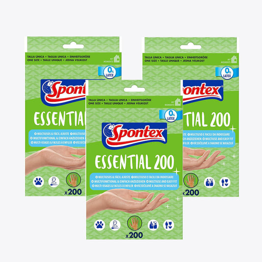 3 X Spontex Essential Gloves 200 Disposable Transparent Latex/Powder Free