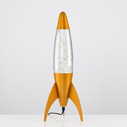 Large Novelty Retro Sensory Motion Rocket Glitter Lamp in a Gold Finish - 50cm