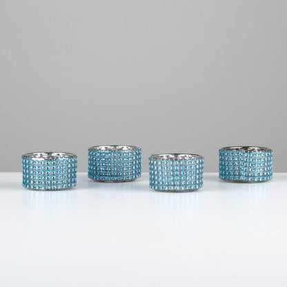 Pack of 4 - Decorative Blue Diamante Jewelled Tealight Candle Holders