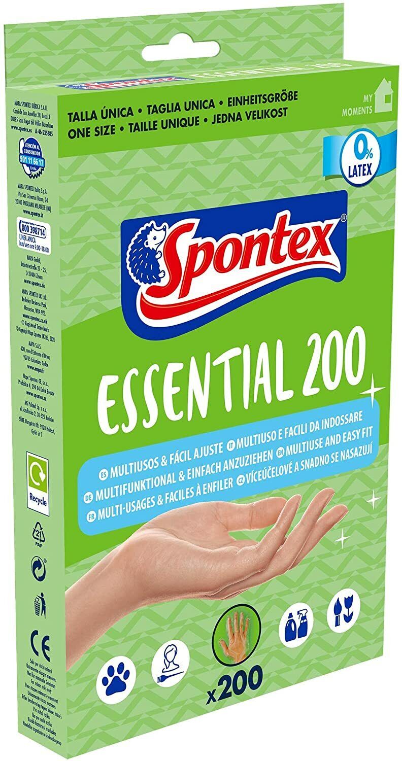Spontex Essential Disposable Gloves 200 Pack Transparent Latex/Powder Free